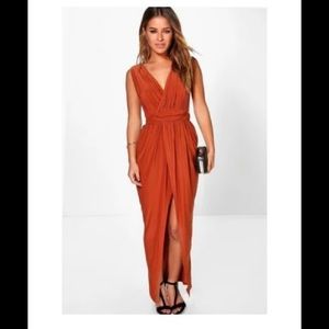 Copper colored dress. Very stretchy.